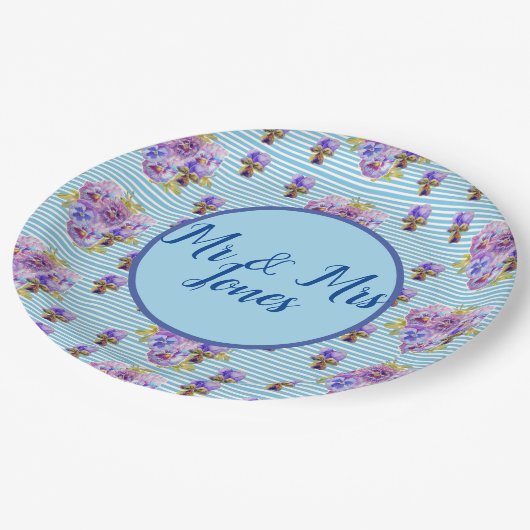 の結婚みすぼらしいパンジー青いヴィンテージフローラ花 ペーパープレート (アングル)