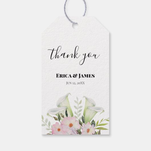 の結婚やさしい白いカラリリーバラ水色 ギフトタグ (裏面)