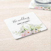 の結婚やさしい白いカラリリーバラ水色 スクエアペーパーコースター (アングル)