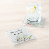 の結婚やさしい白いカラリリーバラ水色S ガラスコースター (アングル)