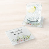 の結婚やさしい白いカラリリーバラ水色S ガラスコースター (アングル)