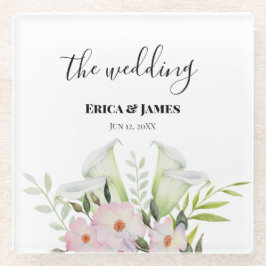 の結婚やさしい白いカラリリーバラ水色S ガラスコースター