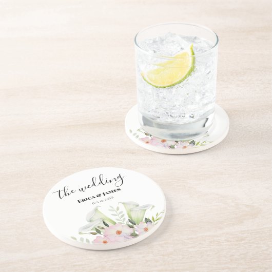 の結婚やさしい白いカラリリーバラ水色S コースター (側面)