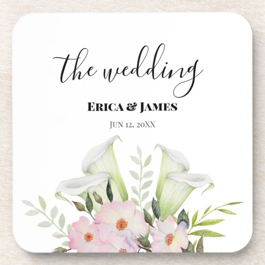 の結婚やさしい白いカラリリーバラ水色S コースター (正面)