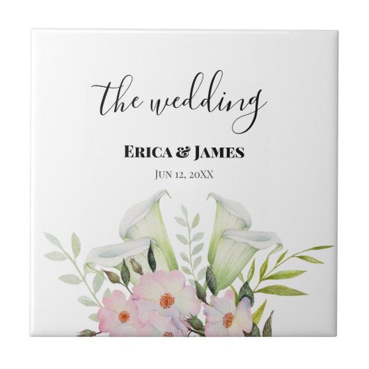 の結婚やさしい白いカラリリーバラ水色S タイル (正面)