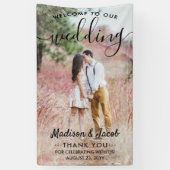 の結婚ようこそシンプルブラックスクリプト縦写真 横断幕 (縦)