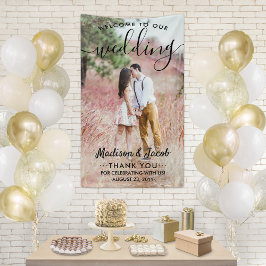 の結婚ようこそシンプルブラックスクリプト縦写真 横断幕