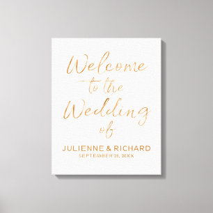 の結婚ようこそスタイリッシュバラ金ゴールド文字サイン キャンバスプリント