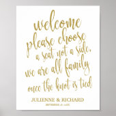 の結婚ようこそ座席の選択金ゴールドグリッター標識 ポスター (正面)