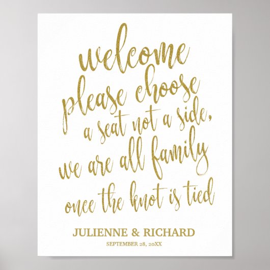 の結婚ようこそ座席の選択金ゴールドグリッター標識 ポスター (正面)