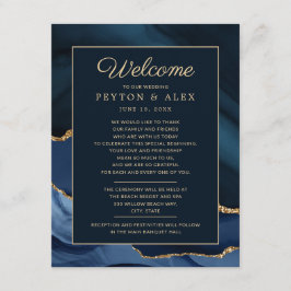 の結婚ようこそ旅程ネイビーブルー金ゴールド大理石 エンクロージャーカード