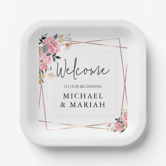 の結婚ようこそ | フローラ結婚の歓迎 ペーパープレート (正面)