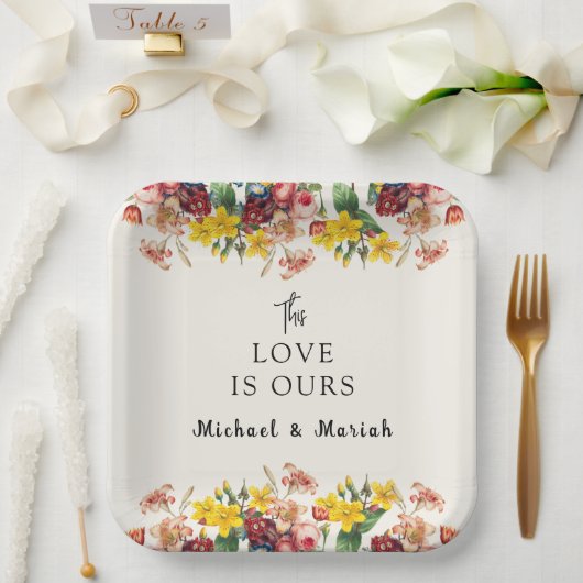 の結婚ようこそ | フローラ結婚の歓迎 ペーパープレート (ウェディング)