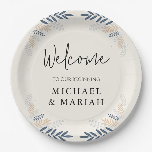 の結婚ようこそ | フローラ結婚の歓迎 ペーパープレート (正面)