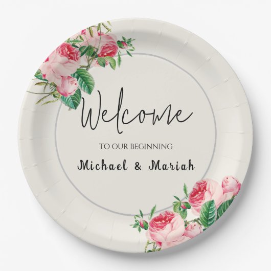 の結婚ようこそ | フローラ結婚の歓迎 ペーパープレート (正面)