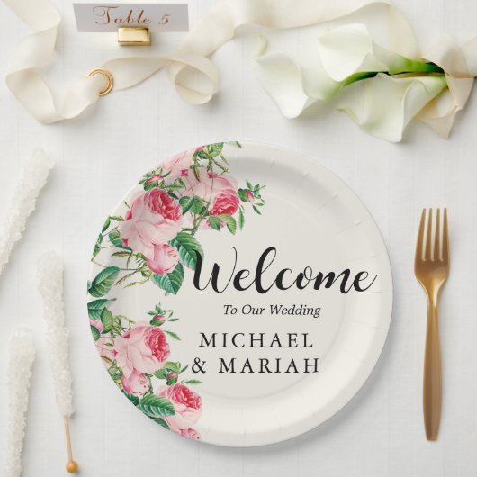 の結婚ようこそ | フローラ結婚の歓迎 ペーパープレート (ウェディング)