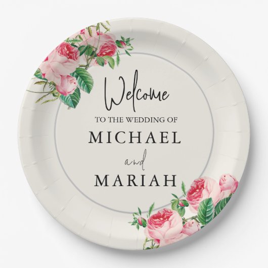 の結婚ようこそ | フローラ結婚の歓迎 ペーパープレート (正面)