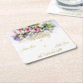 の結婚アクセサリ – カラフル付き結婚花嫁 スクエアペーパーコースター (アングル)