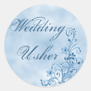 の結婚アッシャー封筒用シール:スカイブルーエレガンス ラウンドシール