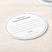 の結婚アドバイスカード |ミニマモダンリストエレガント ラウンドペーパーコースター (アングル)