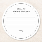 の結婚アドバイスカード |ミニマモダンリストエレガント ラウンドペーパーコースター (正面)