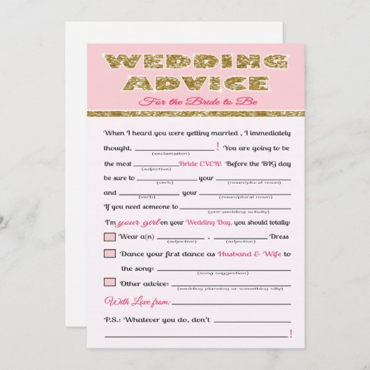 の結婚アドバイスブライダルシャワーゲーム アドバイスカード (正面/裏面)