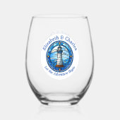 の結婚アドベンチャーライトハウスセーリング航海の ステムなしワイングラス (裏面)