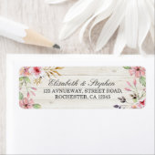 の結婚アドレス水色ピンクの花の木素朴材 ラベル (インサイチュ)