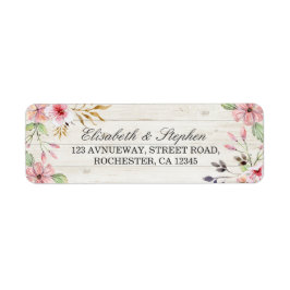 の結婚アドレス水色ピンクの花の木素朴材 ラベル
