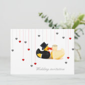 の結婚アヒル3と2ハート結婚式招待状 招待状 (スタンド正面)