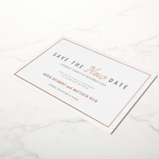 の結婚イベントの変更救新しい日付バラ金ゴールド 箔招待状 (回転した状態)