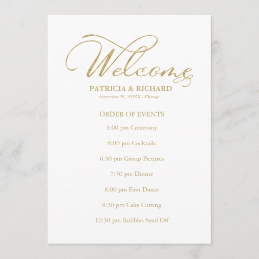 の結婚イベントの順序タイムラインスケジュール プログラム (正面)