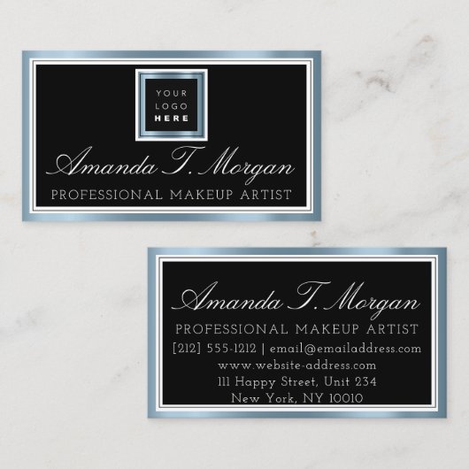 の結婚イベントプランナーロゴブラックメタルブルー 名刺 (正面/裏面)