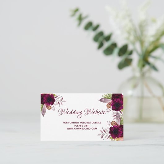 の結婚ウェブサイト詳細ピンクのフローラブルゴーニュ エンクロージャーカード (スタンド正面)