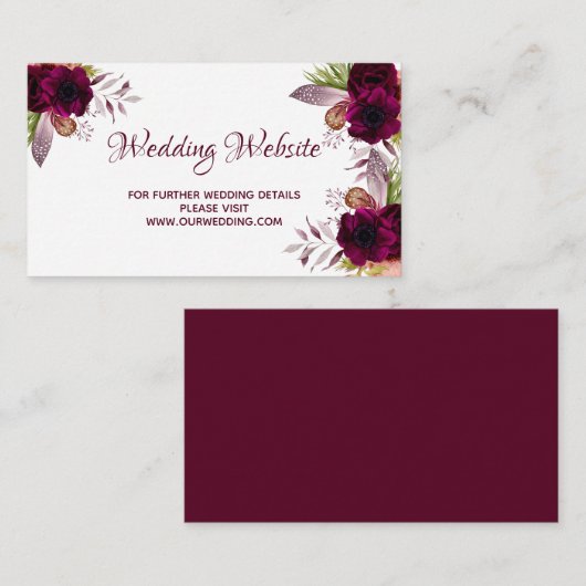 の結婚ウェブサイト詳細ピンクのフローラブルゴーニュ エンクロージャーカード (正面/裏面)