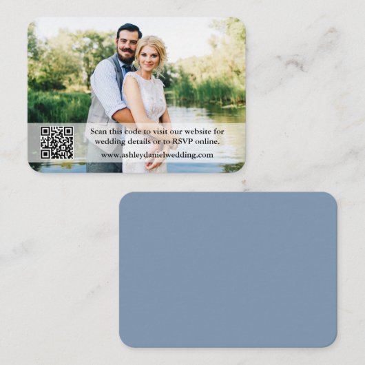 の結婚ウェブサイトQRオーバーレイフォトダスティブルー エンクロージャーカード (正面/裏面)