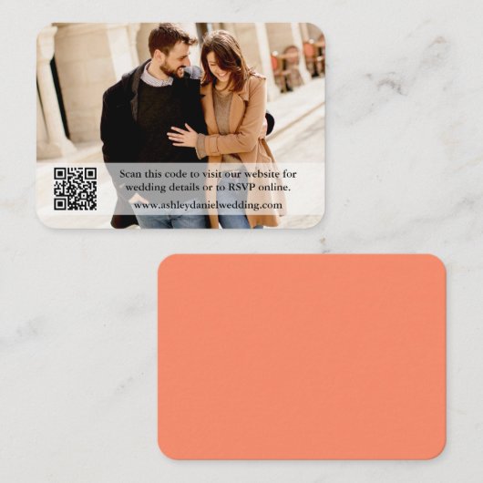 の結婚ウェブサイトQRオーバーレイ写真サンゴ エンクロージャーカード (正面/裏面)