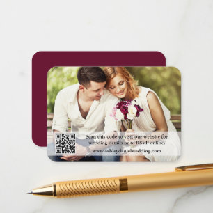 の結婚ウェブサイトQRオーバーレイ写真Burgundy エンクロージャーカード