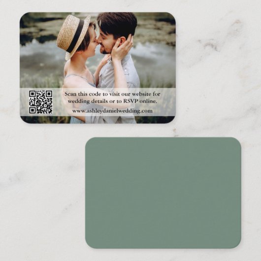 の結婚ウェブサイトQRオーバーレイPhoto Sage Green エンクロージャーカード (正面/裏面)