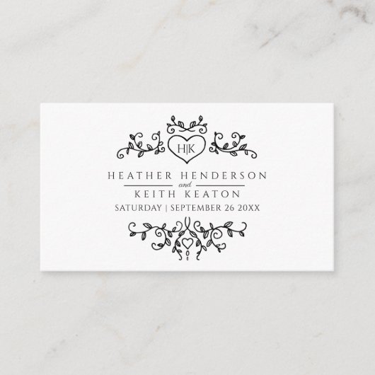 の結婚ウェブサイトQRコードハートリーフモノグラムモノグラム エンクロージャーカード (正面)