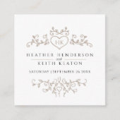 の結婚ウェブサイトQRコードハートリーフモノグラム エンクロージャーカード (正面)