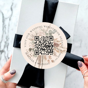 の結婚ウェブサイトQRコード詳細rsvp pampas beige ラウンドシール