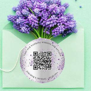 の結婚ウェブサイトQRコード詳細rsvp silver violet violet ラウンドシール