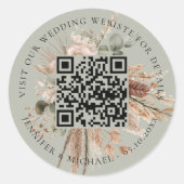の結婚ウェブサイトQR詳細rsvp sage green pampas ラウンドシール (正面)
