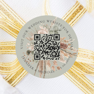 の結婚ウェブサイトQR詳細rsvp sage green pampas ラウンドシール