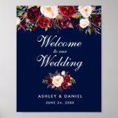 の結婚ウェルカムウォーターカラーフローラブルガンディーブルー ポスター (正面)