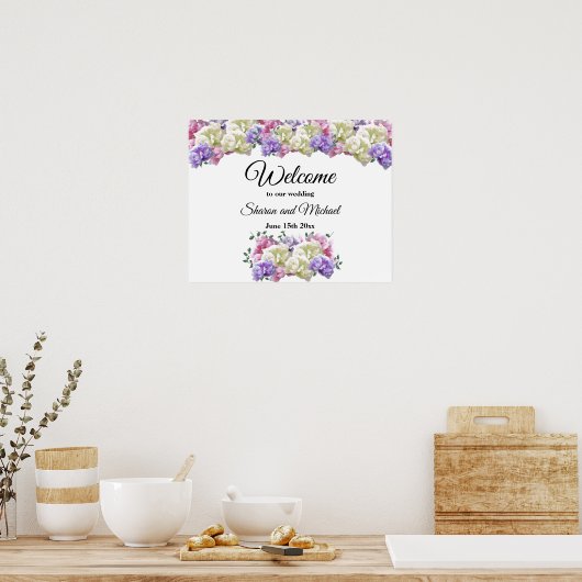 の結婚ウェルカムサイン混合フローラブーケ ポスター (キッチン)