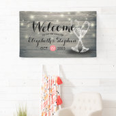 の結婚ウェルカムバナーシャンパングラスウッドライト 横断幕 (インサイチュ)