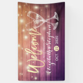 の結婚ウェルカムバナーシャンパングラスウッドライト 横断幕 (縦)