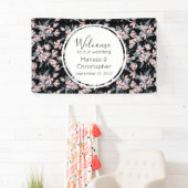 の結婚ウェルカムピンク&グレーの花柄 横断幕 (インサイチュ)